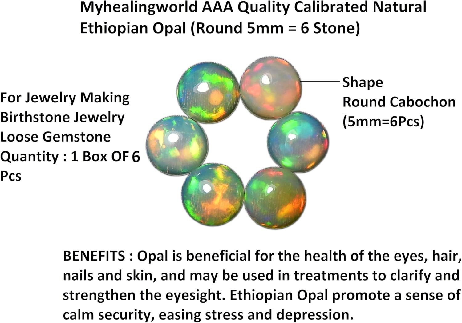 Natural Ethiopian Opal 5mm round cabochon AAA quality loose calibrated gemstones for jewelry making round 5mm - 6 Stone