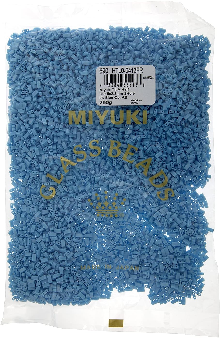 Miyuki TILA Half Cut 5x2.3mm - 2Hole Lt. Blue Op. AB Matte 250Gms Bulk Bag of Japanese Glass Beads