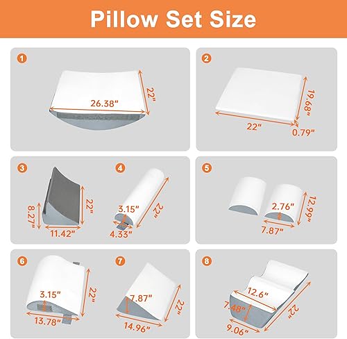 Miniatura 6 de Juego de 9 almohadas ortopédicas de cuña para dormir, almohada de espuma viscoelástica poscirugía para aliviar el dolor de espalda, piernas y