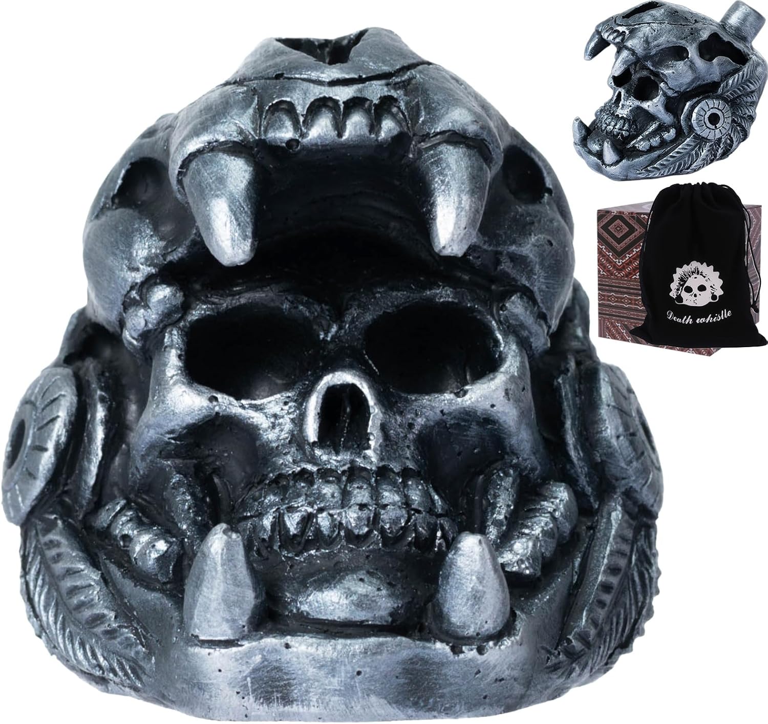 Aztec Death Whistle - Skull Quetzalcoatl Design | 125+ dB Screaming War Whistle for Historical Reenactments, Halloween Scares & Collectors