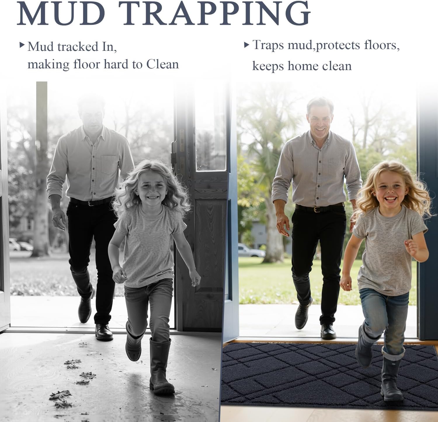 hicorfe Indoor Doormat,48"x32" Welcome Mat,Non-Slip Absorbent Door Mat,Rubber Backing Dirt-Trapping Front Door Mat,Washable Low-Profile Stylish Mat for Entrance,Kitchen,Garden,Laundry Room(Blue)