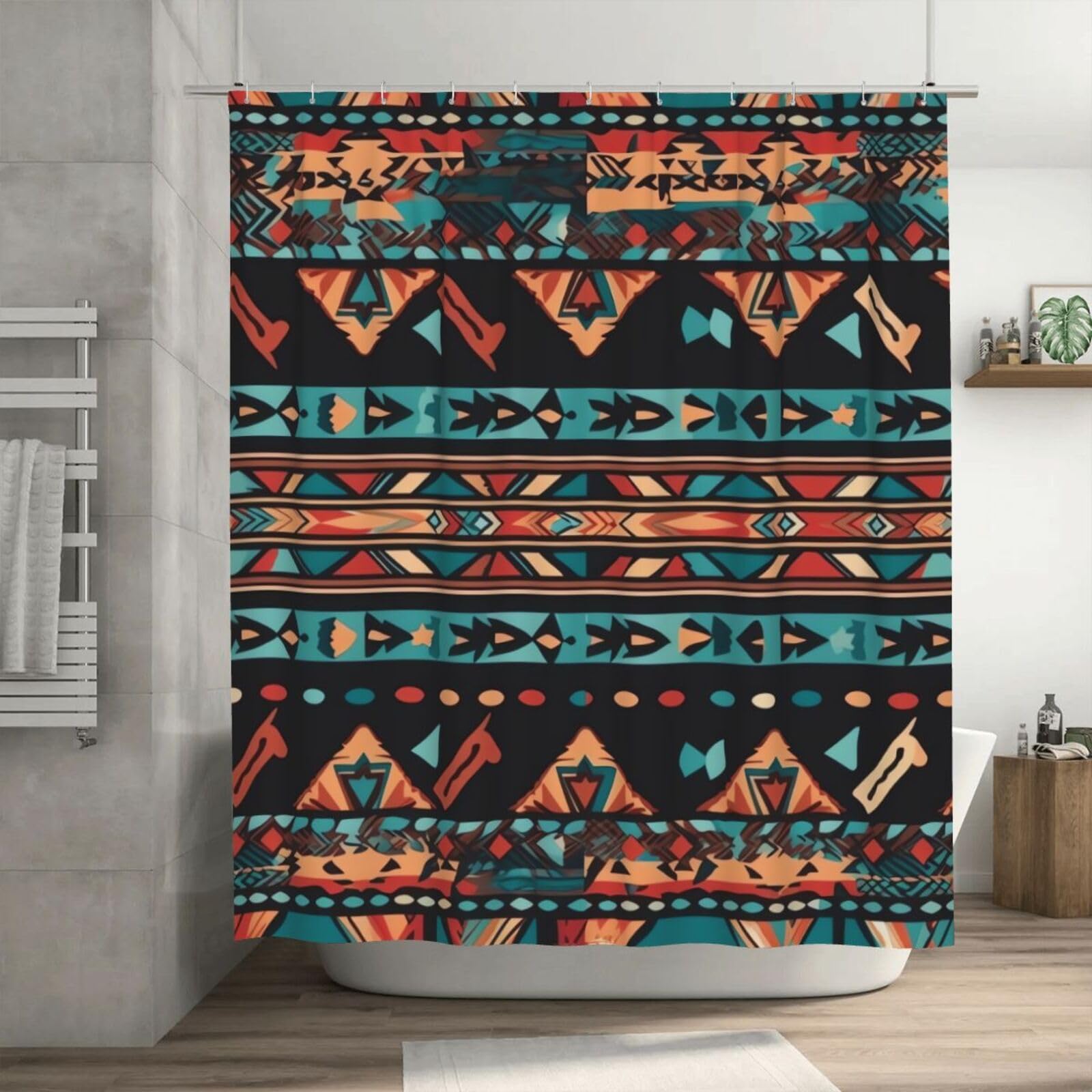 Rideau de douche Navajo pour créer une ambiance bohème et chaleureuse dans votre salle de bain