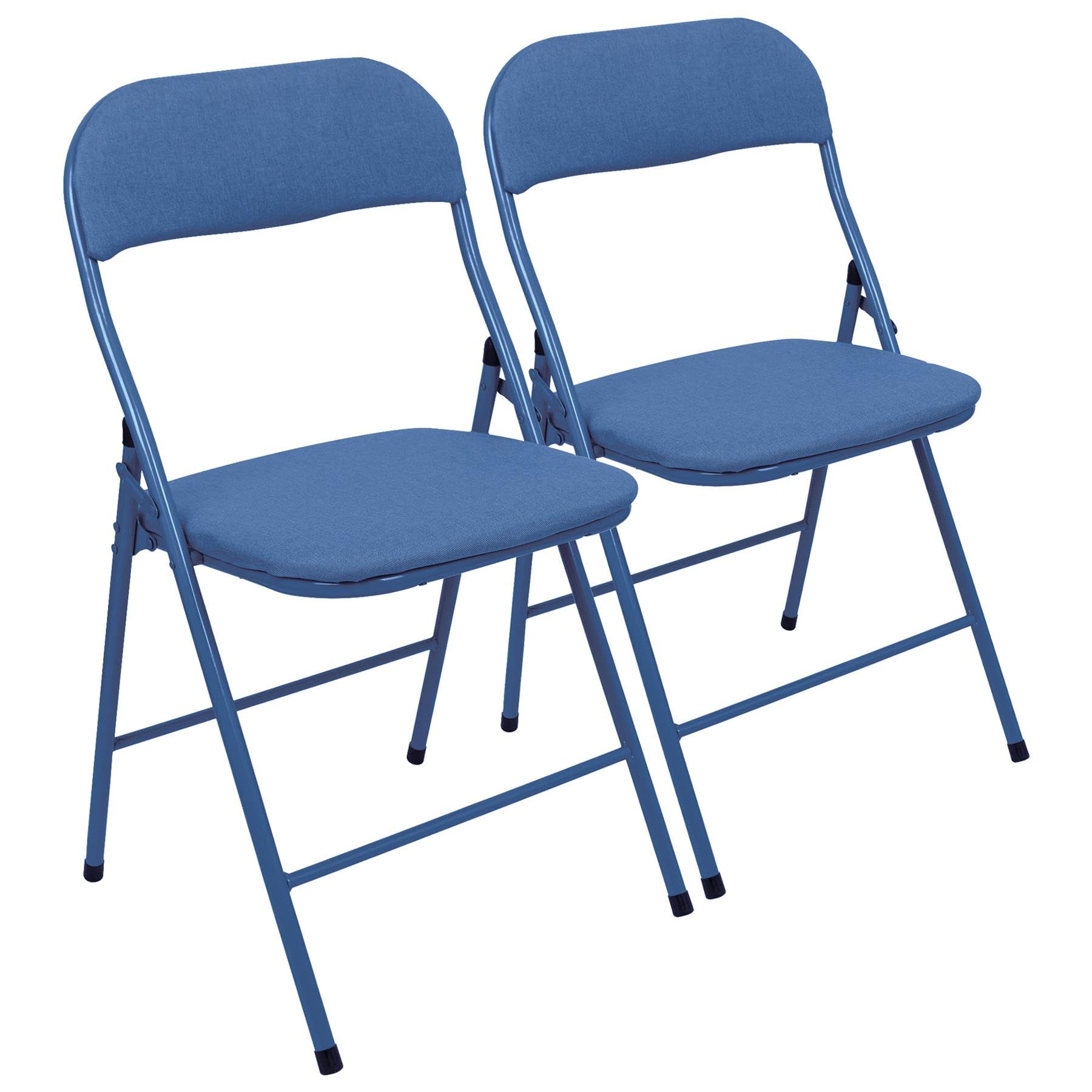 Harbour Housewares Fabric Padded Folding Chairs - Blue - Set of 2 - Cushioned Foldable Chair with Metal Frame Fabric Upholstered Seat Folding Seats Indoor for Home, Dining, Office — image 1