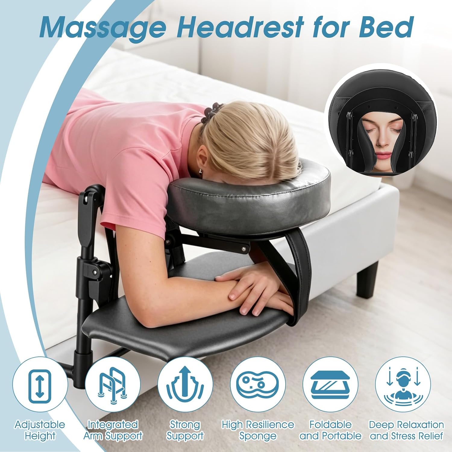 VINGVO Face Down Cradle Massage Kit for Desktop, Massage Headrest for Bed, Adjustable Massage Face Cradle at Home, Massage Table Kit for Sleeping Mattress, Bed Massage Head Holder for Home Use (Grey)