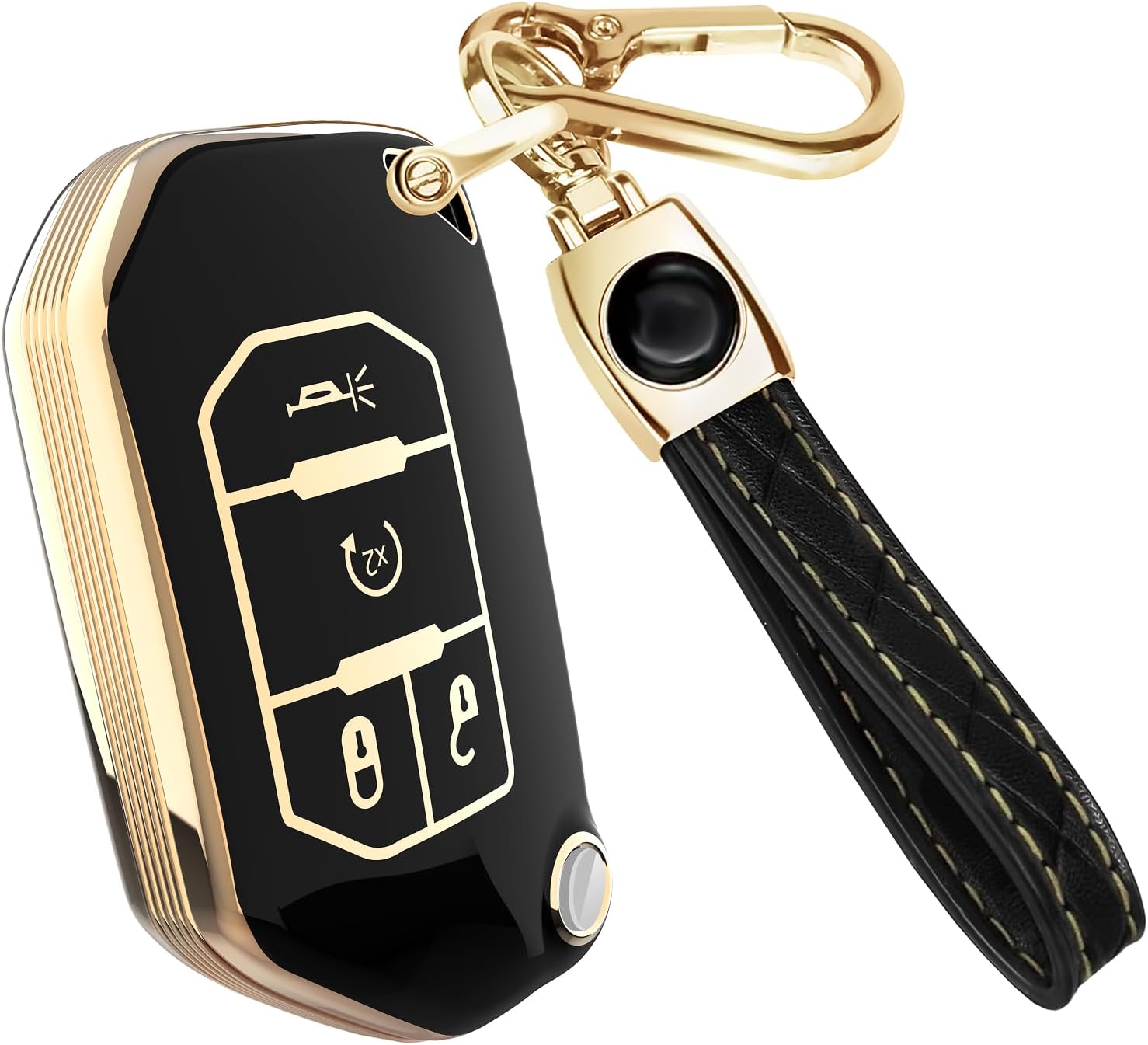 Lucrum Compatible with Jeep Wrangler Key Fob Cover & Keychain - TPU Keyfob Case for Gladiator JLU JL Rubicon JT (2018-2025)