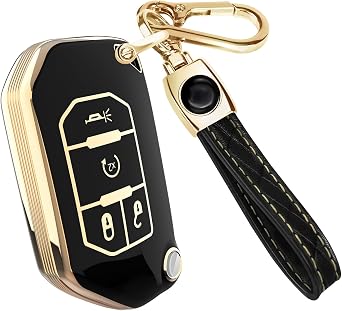 Lucrum Compatible with Jeep Wrangler Key Fob Cover & Keychain - TPU Keyfob Case for Gladiator JLU JL Rubicon JT 2018-2025