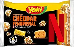 Milho de Pipoca para Micro-Ondas Queijo Cheddar Fenomenal com Sachê Cheddar com Sal Netflix Yoki Pacote 95g Sendo 89g de Milho e 6g de Tempero