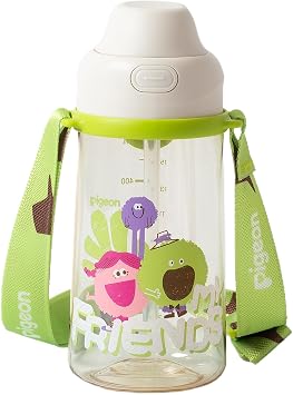 PIGEON BPA-Free Kids PPSU Water Bottle - Talkative and Friends, 17 oz | Dual Spouts & Strap Ages 3+ Features a leak-proof, one-click lid and an adjustable strap, durable for school or outdoors.