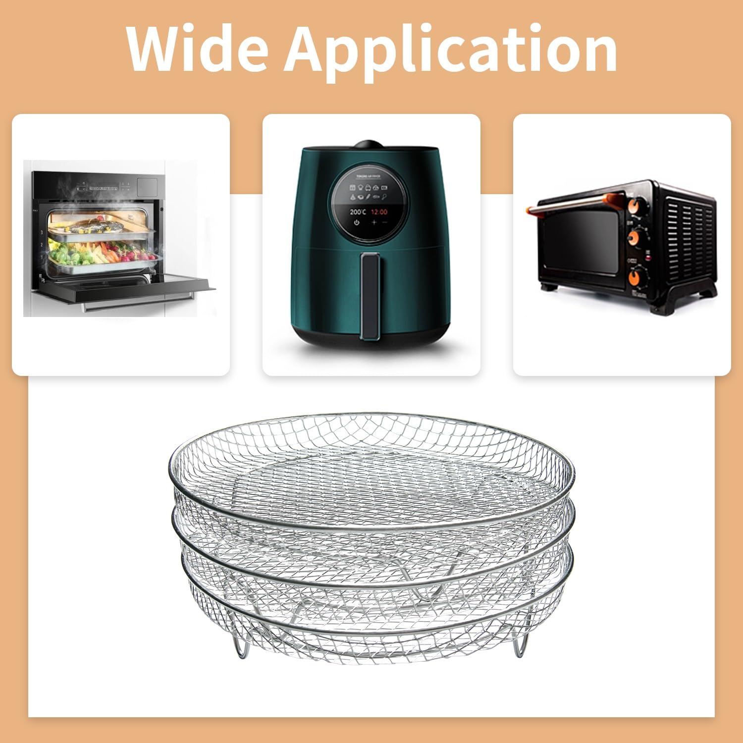 Estantes para freidora de aire de acero inoxidable, 11 piezas, accesorios universales para freidora de aire, estantes deshidratadores apilables de 3 capas con cepillo de aceite y abrazadera, bandeja 7