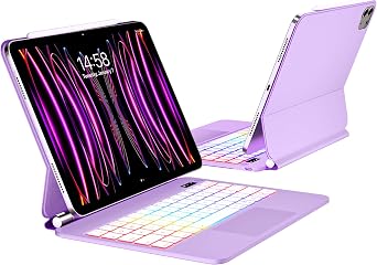 Magic for iPad Air 13-inchM4 2026/M3 2025/M2 2024iPad Pro 12.96th/5th/4th/3rdGeneration Case with Keyboard Rainbow Backlit & Multi-Touch Trackpad Floating Stand Magnetic Cover Purple