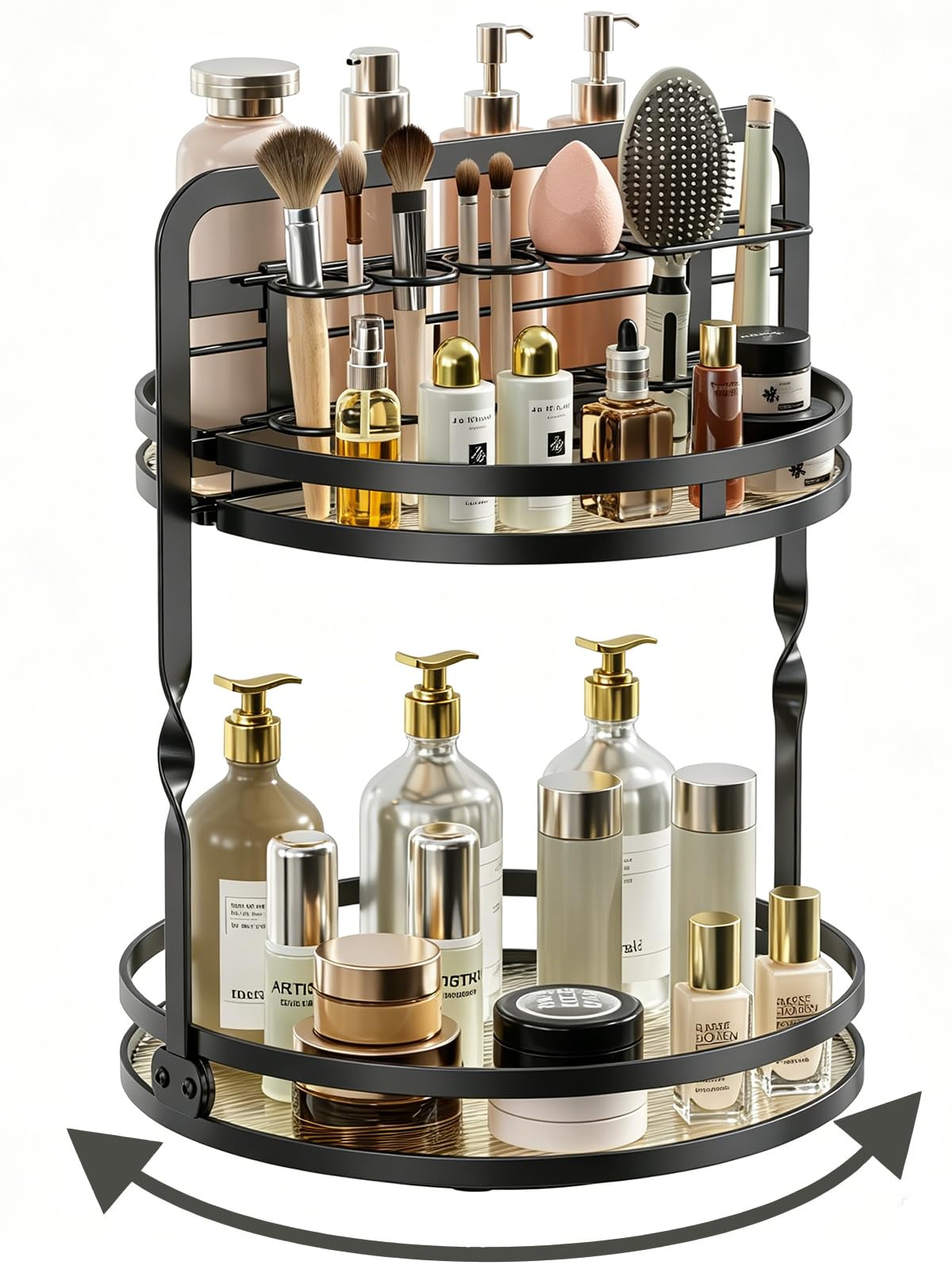 Rangement pour soins de la peau rotatif et présentoir cosmétique à deux étages pour commode