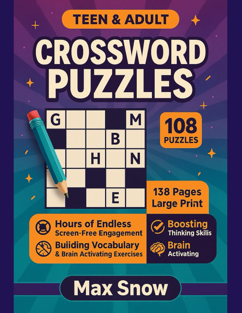Crossword Puzzles for Teens & Adults: 108 Large-Print Crosswords for Relaxing Brain Exercise, Vocabulary Building & Screen-Free Fun