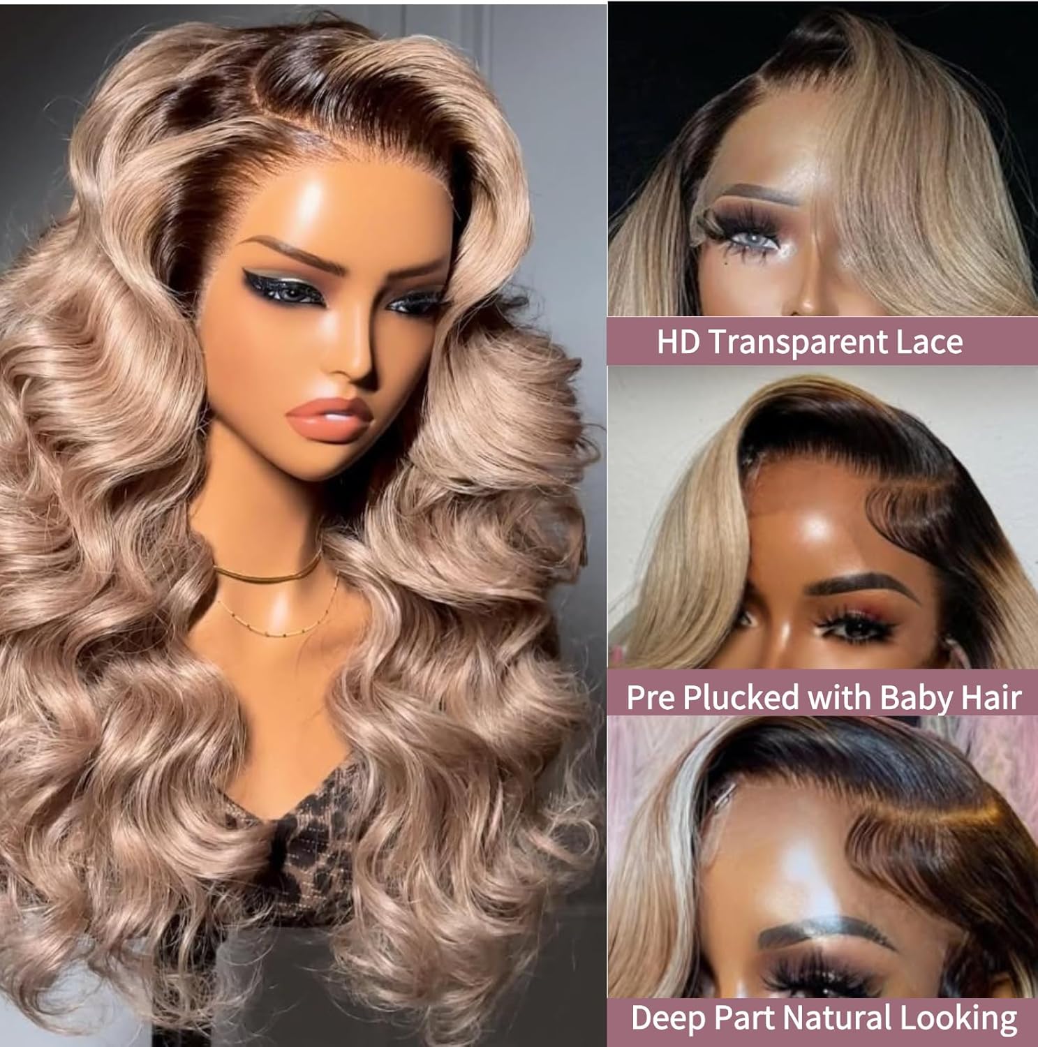 SIYUSI Ombre Brown Roots Ash Blonde Wigs Human Hair 13x6 Body Wave Hd Lace Front Wig for Women 180% Density Glueless Ombre Blonde Colored Lace Front Wigs Pre-Plucked with Baby Hair 20 Inch
