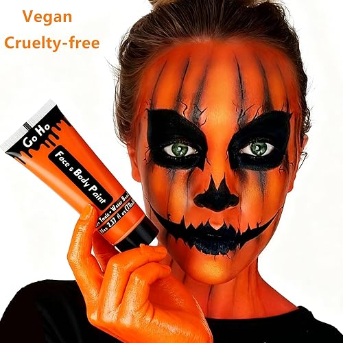 Miniatura 6 de Go Ho Pintura corporal naranja lavable (2.37 ozpieza), pintura corporal naranja crema a base de agua para Starfire SFX Cosplay disfraces,