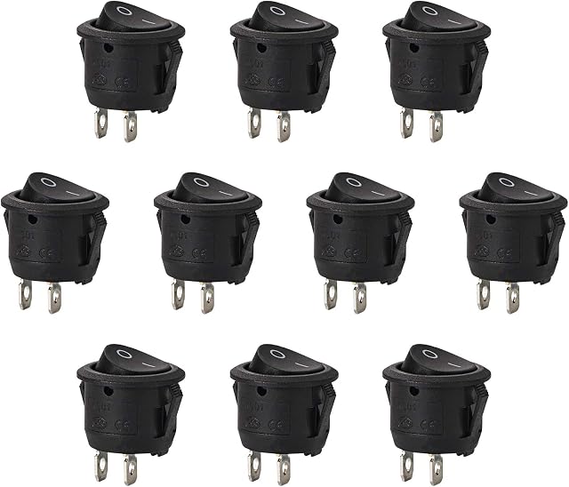 Thlevel 10PCS Round Rocker Switch On Off 2 Pin AC 10A/ 125V 6A/ 250V SPST Press Toggle Button for Car Auto Boat Marine