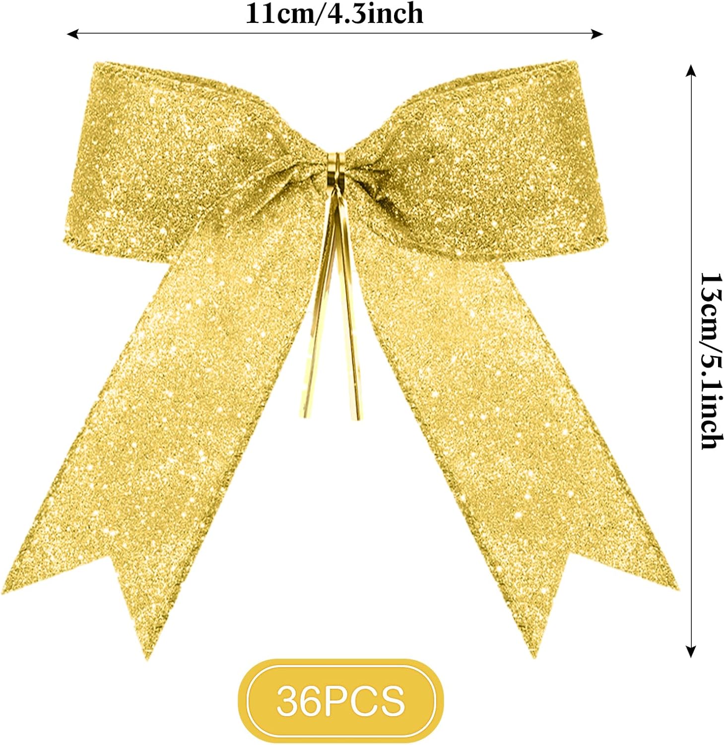 Sumind 36 Pieces Gold Christmas Tree Glitter Bows, 5 x 4 Inch Tie Ribbon Twist Tie Bows for Treat Bags Gift Wrapping Basket Wedding Birthday Valentine Christmas Tree Wreath Garland Decoration