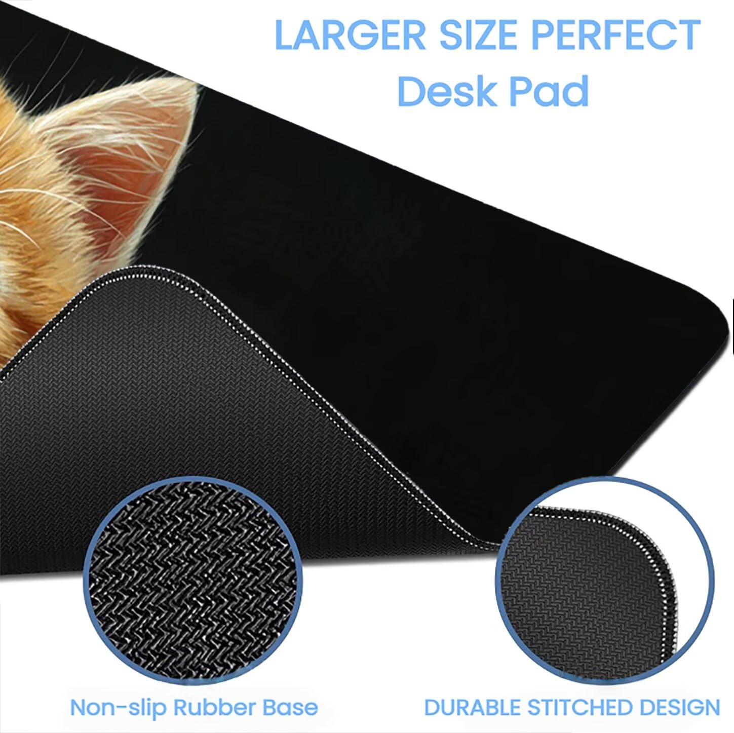 Lpfieonn Katze Schreibtischunterlage XXL, Schwarz Schreibtischunterlagen Großes, Gaming Mousepad XXL mit ernähter Rand und Rutschfeste Gummibasis, Desk Mat für PC/Laptop/Mausa 120x60cm PF-2034