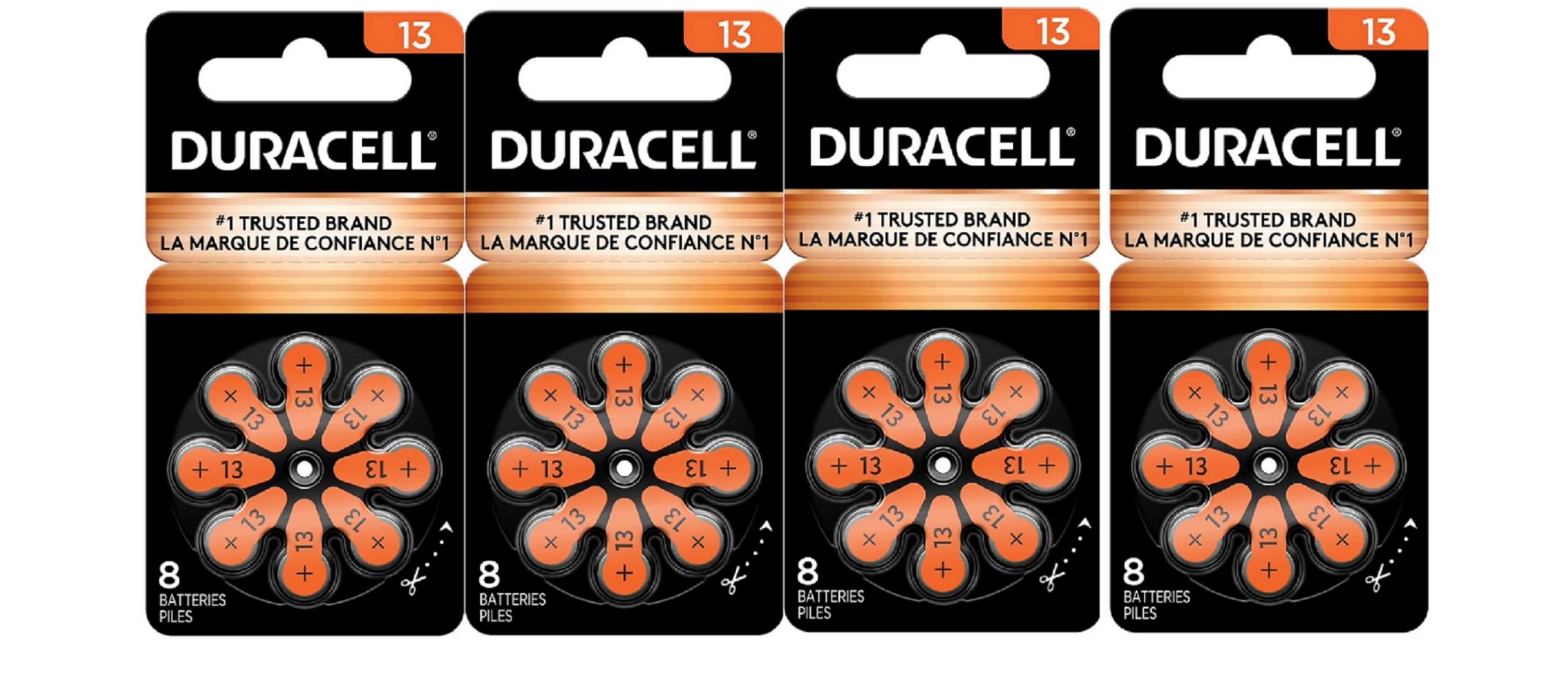 Hearing Aid Batteries Orange Size 13, 32 Count Pack, 13A Size Hearing Aid Battery with Long-Lasting Power, Extra-Long EasyTab Install for Hearing Aid Devices