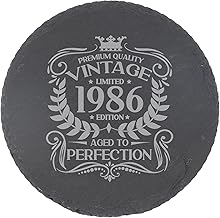 40th Birthday Gift for Men Vintage 1986 Aged to Perfection Engraved Slate Coaster Present for 40 Year Old Etched Natural Slate Placemat (Round Slate)
