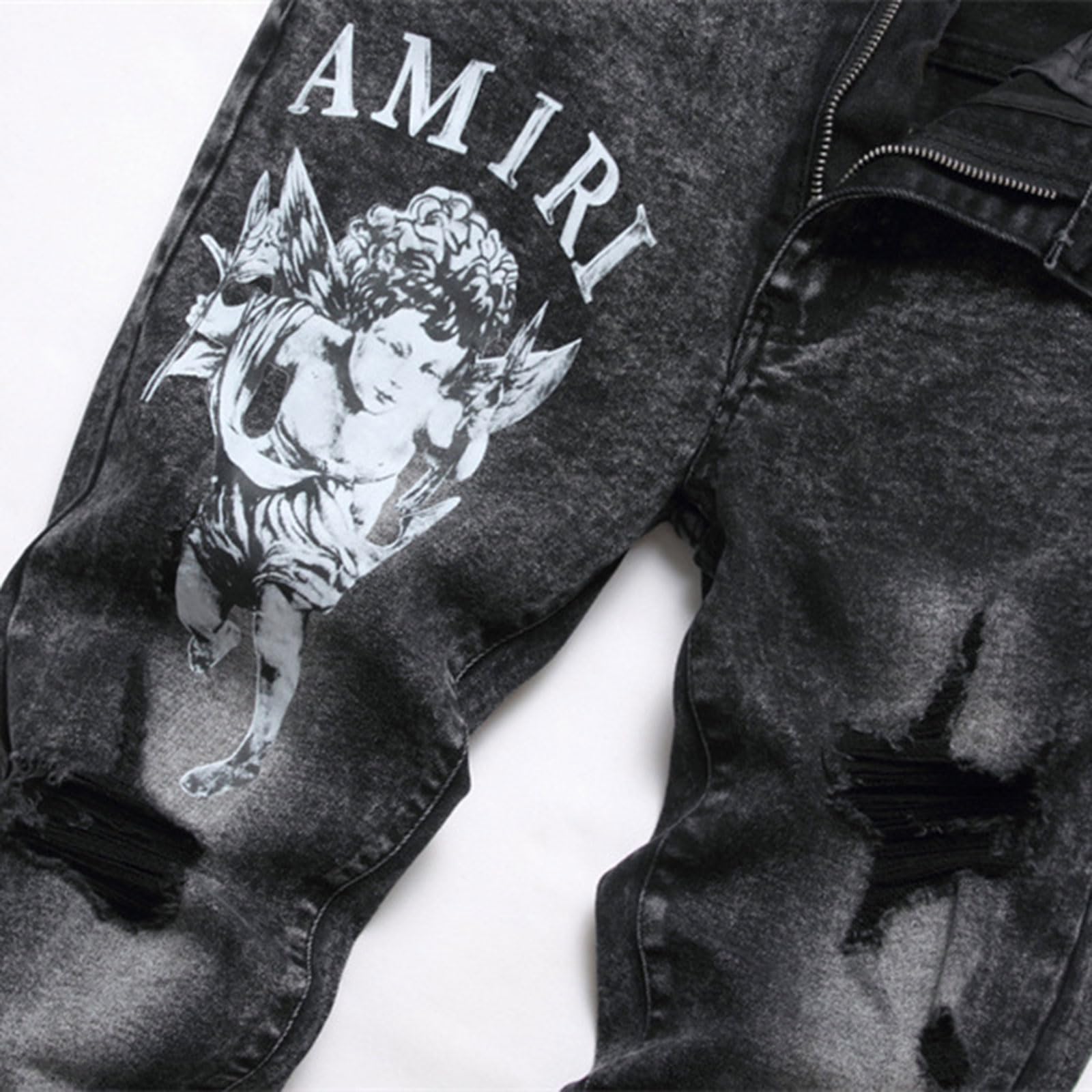 Jeans Stampati Modello Punk retrò da Uomo Goth Harajuku Punk Primavera E Autunno Moda Tendenza Sottile Jeans Dritti Elasticizzati