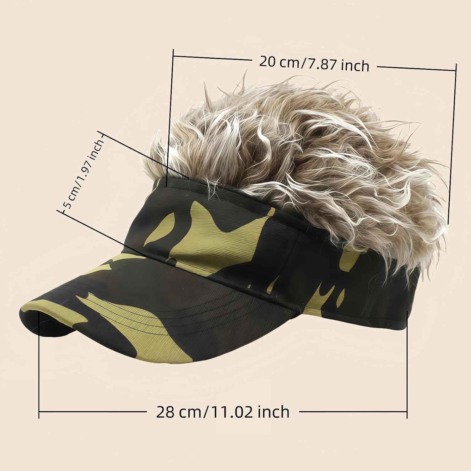 Men's Visor Hat with Fake Hairs, Visor Hat with Hair for Men, Funny Spiked Sun Hats, Adjustable Baseball Wig Cap image 4
