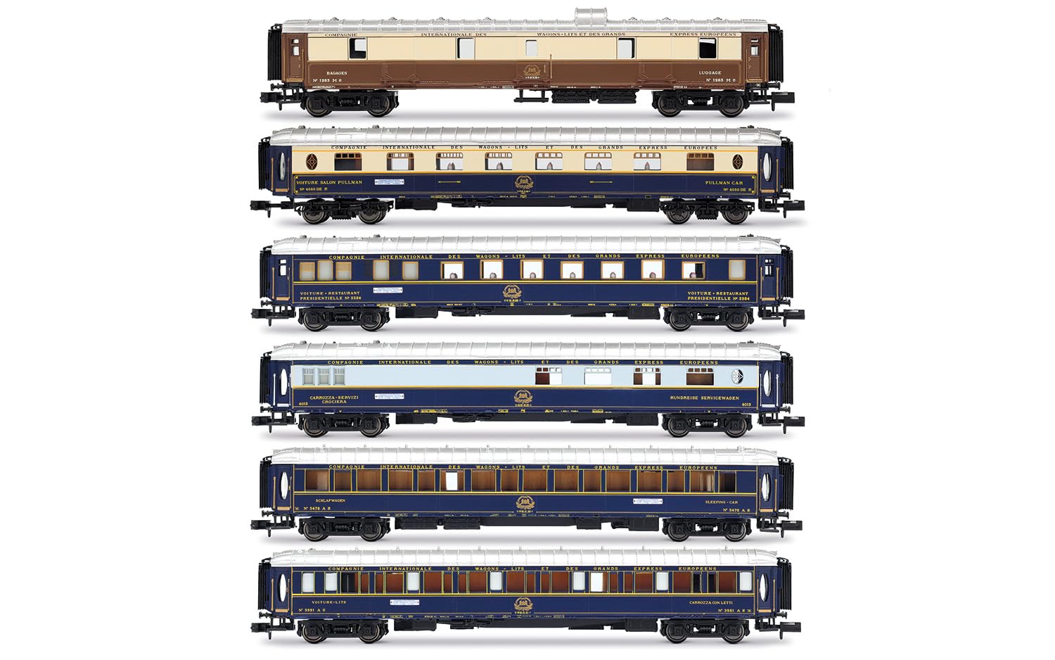 Arnold HN4522 Intraflug/CIWL, zestaw 6 wagonów „50 lat Nostalgie-Istanbul-Orient-Express”, 1976, wagony kolejowe, dla osób w wieku od 14 lat