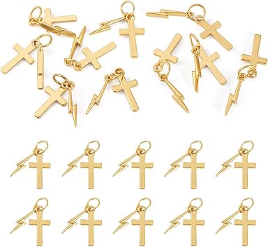Craftdady Cross Charm 18K Gold Plated Cross Pendant Small Cross Easter Charm Stainless Steel Jump Ring for DIY Necklace Earring Bracelet Jewelry Making, NON-PRECIOUS METAL, No Gemstones