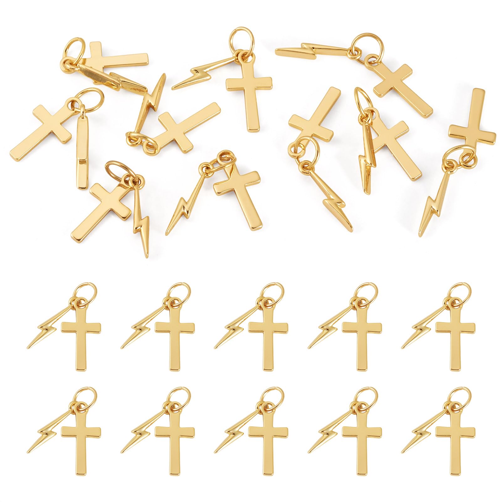 Craftdady Cross Charms 18K Gold Plated Crucifix Pendants Small Cross Easter Charms with Stainless Steel Jump Rings for DIY Necklace Earring Bracelet Jewelry Making