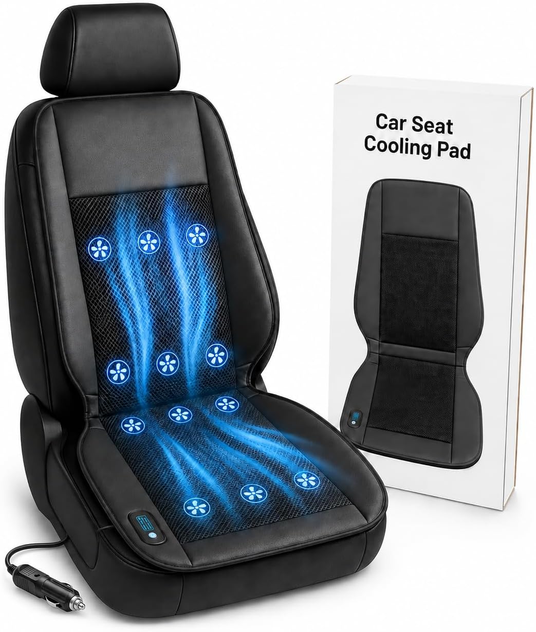 Cooling Car Seat Cover – Ventilated Car Seat Cooler with 10 Turbo Fans & Wired Remote, 3-Speed Cooling Seat Cushion, Universal Fit Car SUV Truck, Breathable 3D Mesh Leather