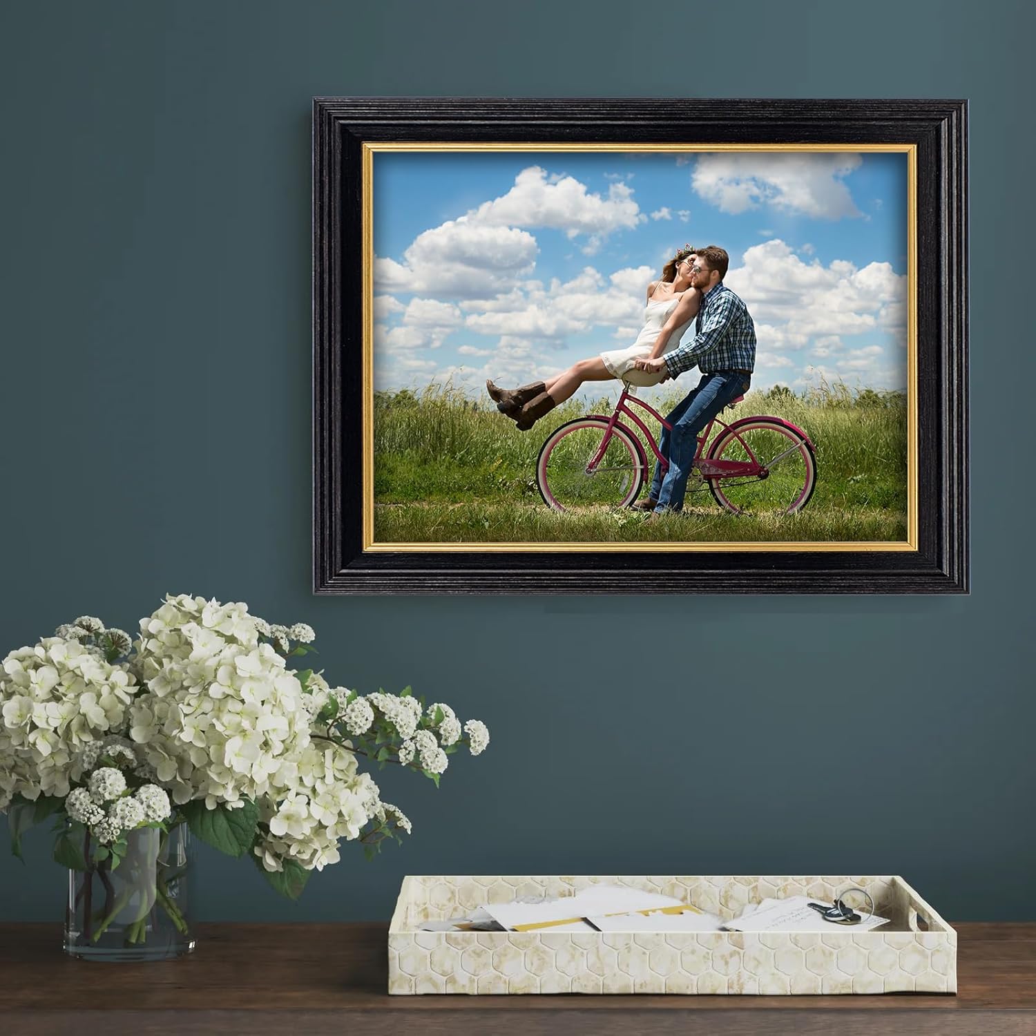 12x16 Black with Gold Accent Beveled Design Ornate Classic Picture Frame, Matted to 9x12 inches, Plexiglass Cover, 2 Pack