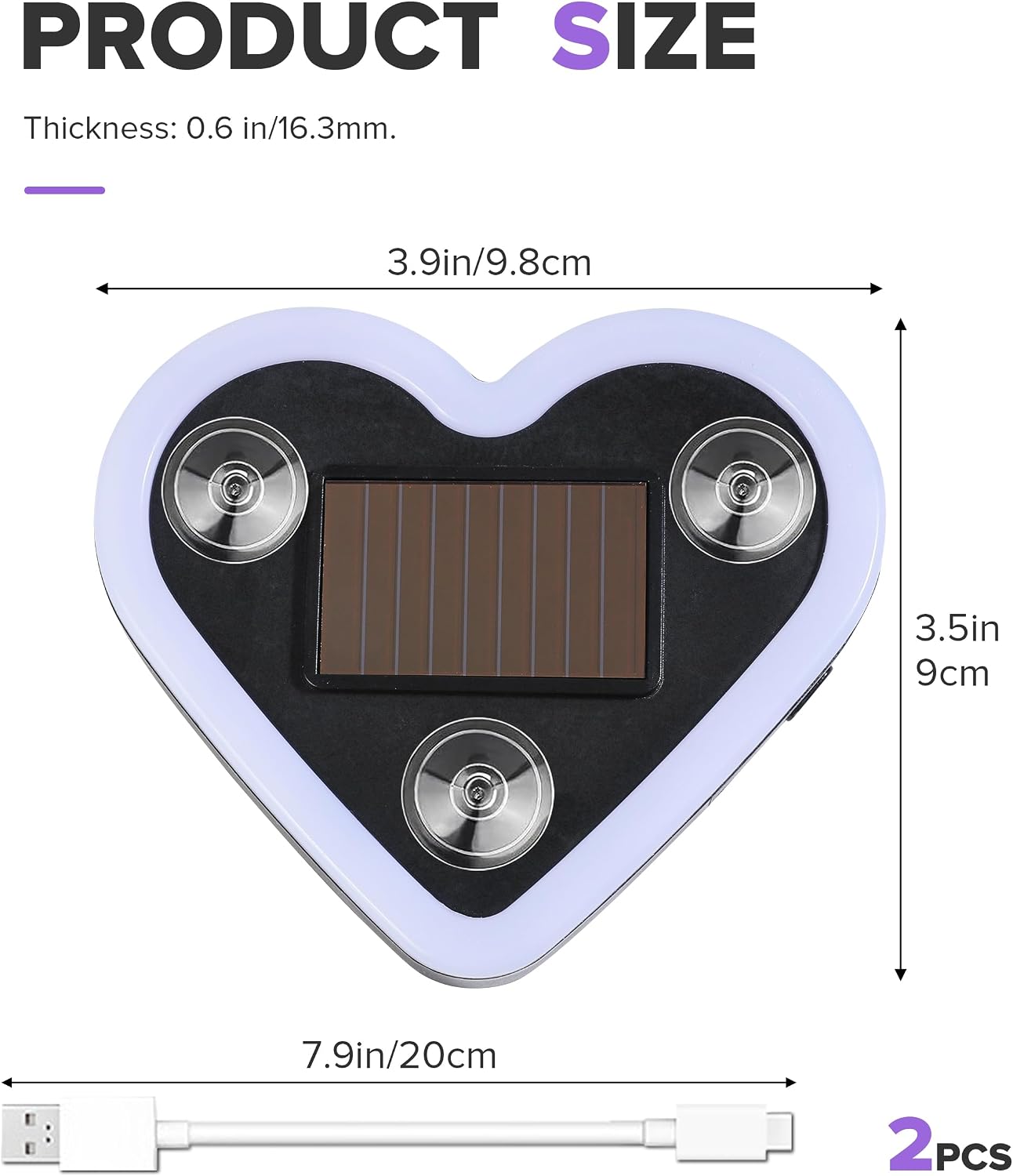 2PCS Solar Heart Lights,Car Accessories Universal 5 Modes Solar Powered Heart Shape Lights for Car Back Window Decoration,Automotive Neon Accent Light,Suitable for Cars,Trucks,or SUVs