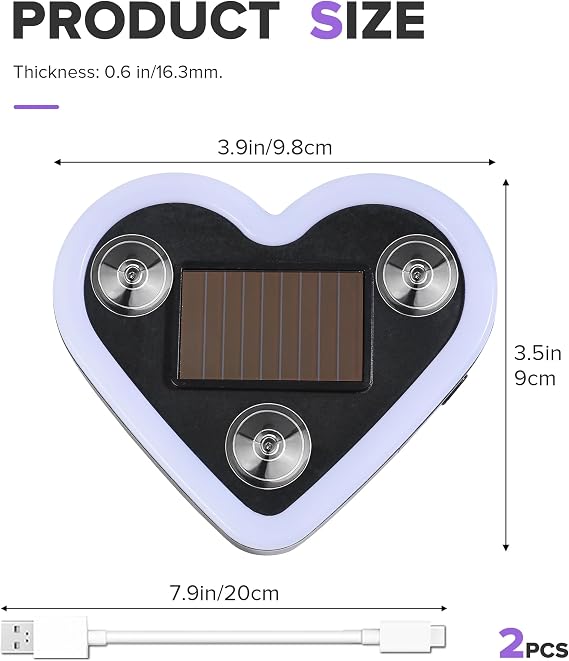 2PCS Solar Heart Lights,Car Accessories Universal 5 Modes Solar Powered Heart Shape Lights for Car Back Window Decoration,Automotive Neon Accent Light,Suitable for Cars,Trucks,or SUVs