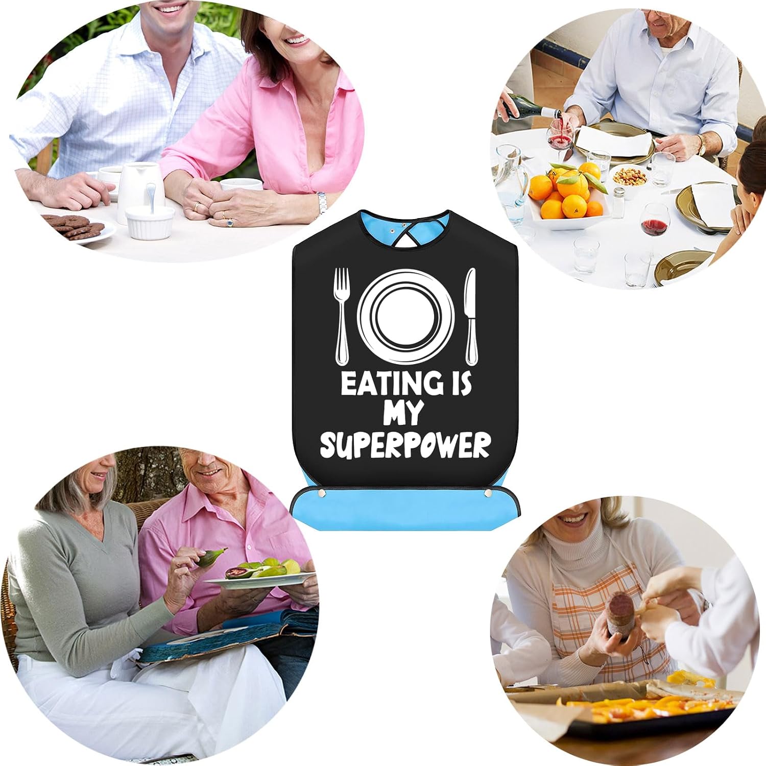 BWWKTOP Eatting Is My Superpower Adult Bibs Funny Statement Bib Gift Dining Feeding Protectors For Adults Elderly Men Women