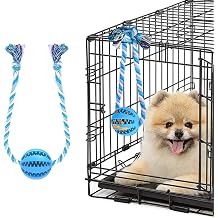 Engorgio Interactive Dog Chew Toys Crate Training Aids for Puppies, Puzzle Treat Dispenser with Rope Dogs Toy Ball Reduce Stress Anxiety Peanut Butter Dog Food Treat Dispenser Toys Blue