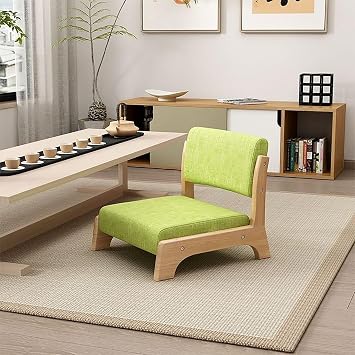 Japanese Floor Chair with Back Support,Low-Back Meditation Floor Seat with Soft Cushion,Portable Wood Armless Tatami Chair Meditation Living Room, Bedroom, Bay Window,Reading