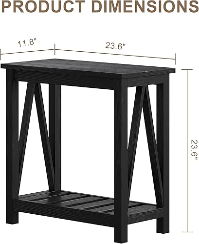 Miniatura 3 de ChooChoo Mesa auxiliar de granja, mesa auxiliar estrecha, mesa auxiliar delgada con estante de almacenamiento para espacios pequeños, mesita de