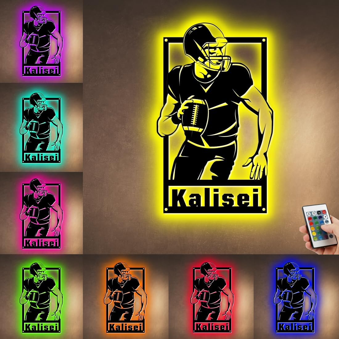 Personalized Football Player Metal Sign With LED Light,Custom Name & Number Football Wall Art,Custom Name Neon Sign,rugby Sports Home Décor for Bedroom,Christmas Birthday Football Kids Gift