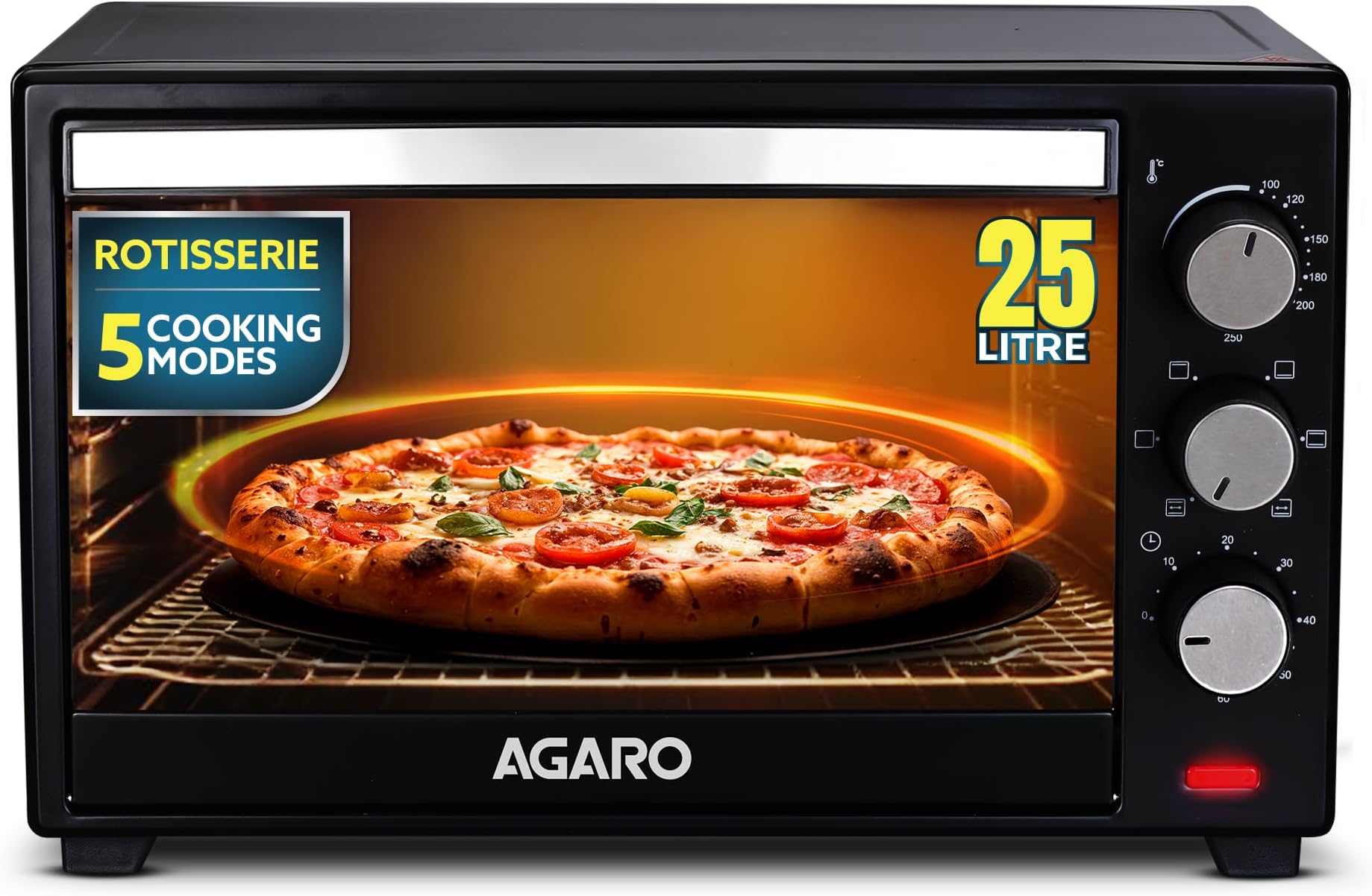 AGARO Marvel 25 Litres Oven Toaster Grill with Motorized Rotisserie & 5 Heating Modes (Black)