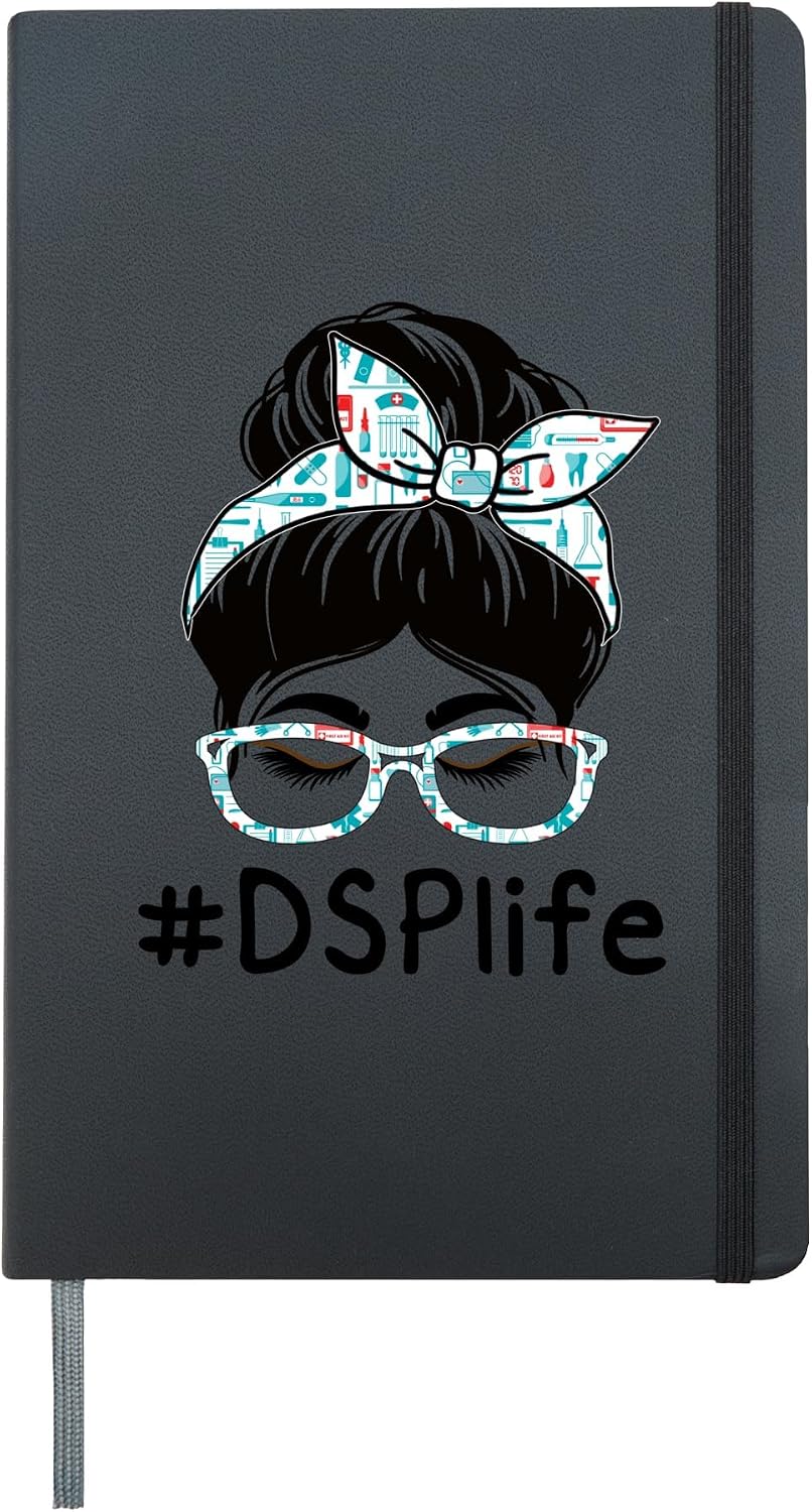 DSP Direct Support Staff Week Appreciation Women Messy Bun Hardcover Journal, Black