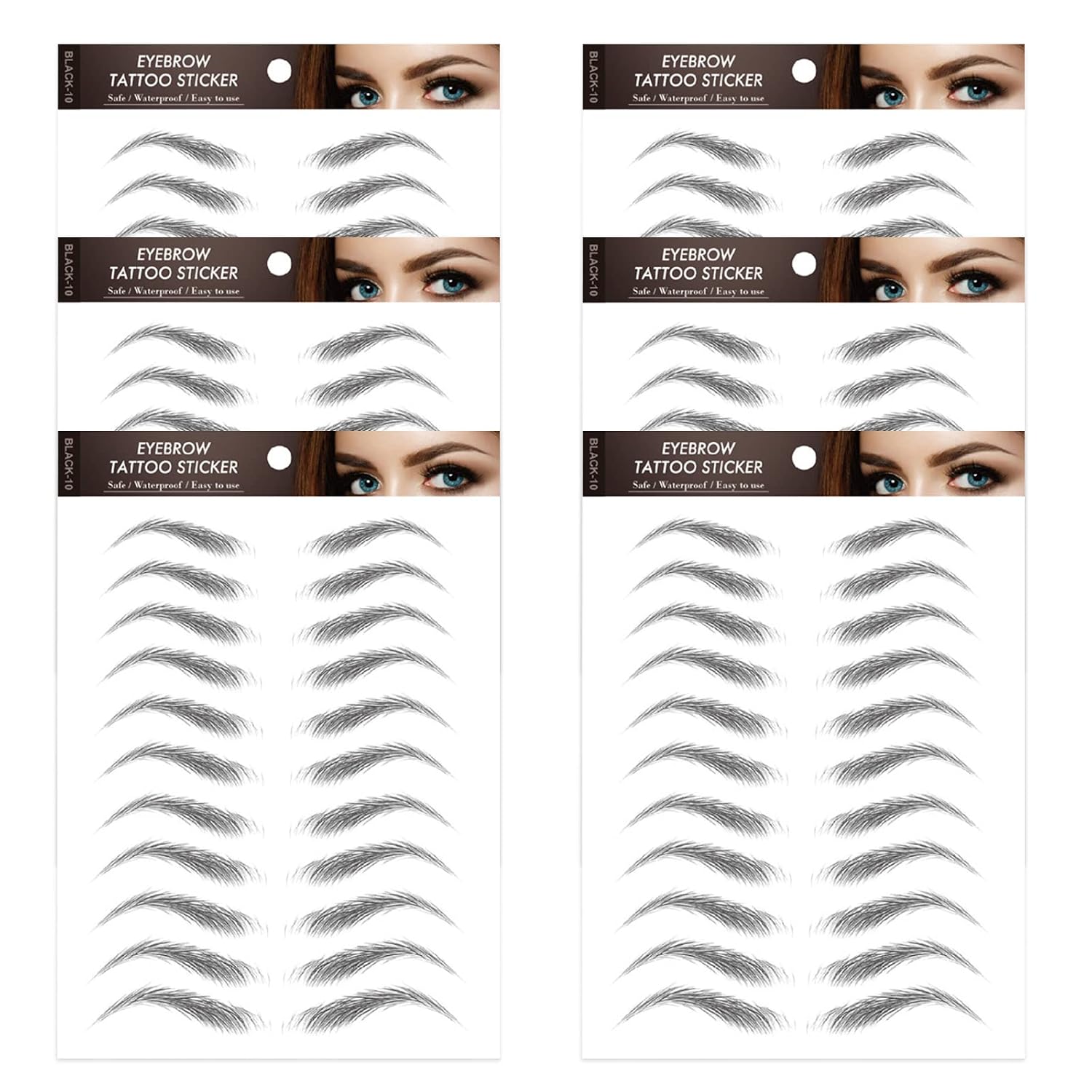 6 Sheets of 4D Eyebrow Tattoo Eyebrow Sticker Eyebrow Tattoo 4D Eyebrow Tattoo Sticker Waterproof Eyebrow Sticker Authentic Tattoo Brow for Women and Girls