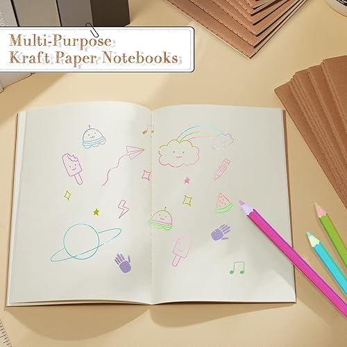 Miniatura 7 de Paquete de 72 cuadernos de papel kraft de 5.5 x 8.3 pulgadas, cuadernos A5 a granel de tapa blanda a rayas para niños, estudiantes, escritura,