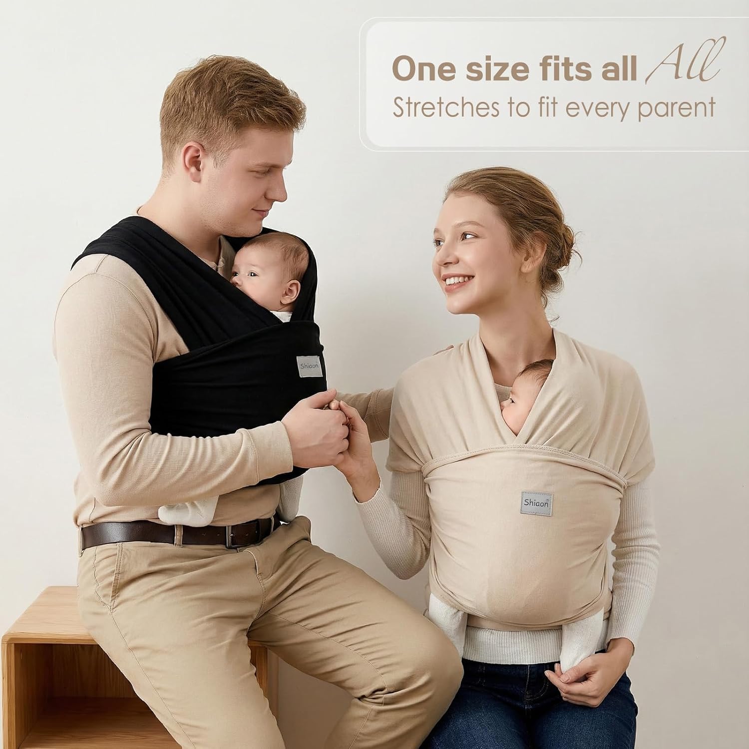 Baby Wrap Carrier, Baby Carrier Wrap Newborn(7-35lbs), Cotton Baby Sling Carriers Wearing Wrap Hands Free, Cozy Newborn Wrap One Size Fits All, Beige