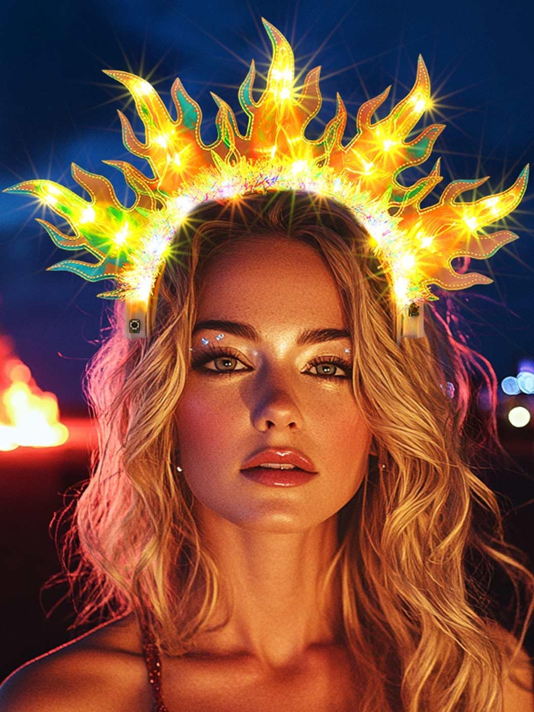 JEAIRTS Light Up Fire Headband Led Flame Crown Headpiece Glowing Halloween Costume Hair Accessories for Women - Image 5