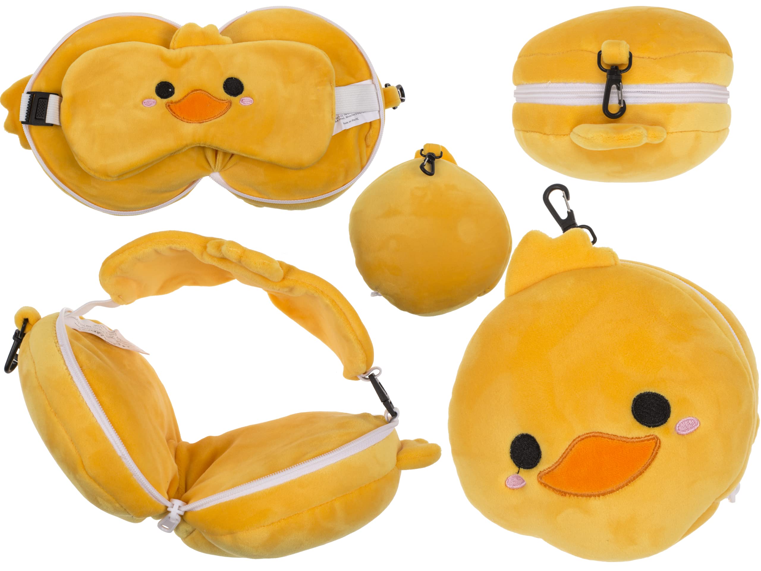 Coussin de voyage peluche canard et masque pour les yeux microfibre compact