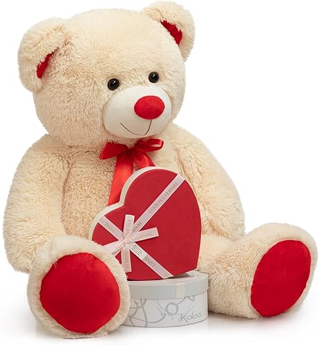 WENMOTDY Enorme oso de peluche gigante con lazo de cinta roja para el día de San Valentín, regalo para novia y niños, 36 pulgadas, marrón