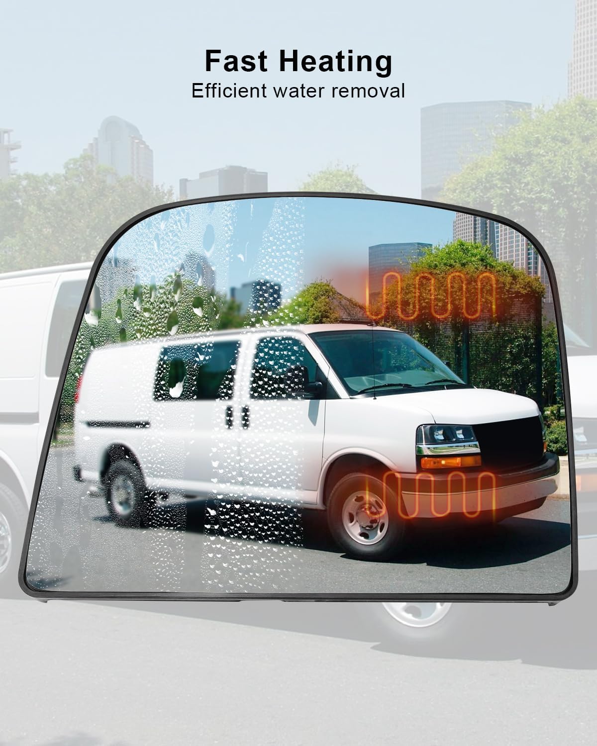 Heated Mirror Glass Left Driver Side Fit for Chevrolet Chevy Express GMC Savana 2500 Van 2008-2021, Upper View Mirror with Backing Plate