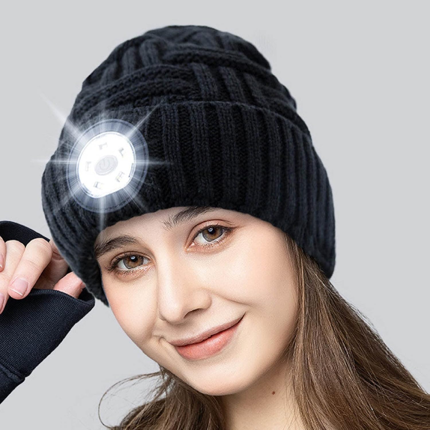 屋外ledライトビーニーハット 3ギアledライト付きの明るいヘッドランプキャップ 充電式ニットヘッドライトキャップ ハイキングキャンプランニング用の赤青点滅信号ヘッドライト Faz Co Zm