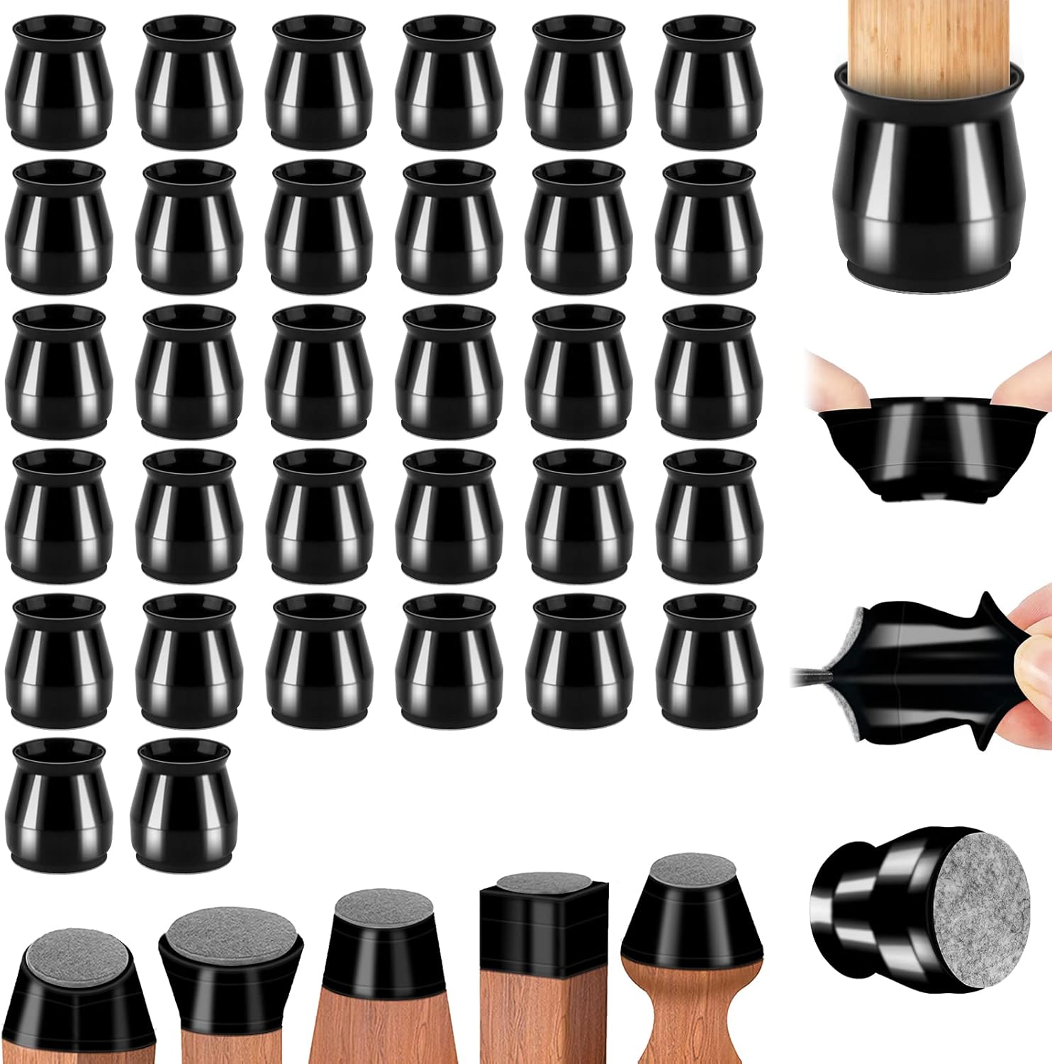 32Pcs Chair Leg Floor Protectors for Hardwood Floors,Silicone Felt