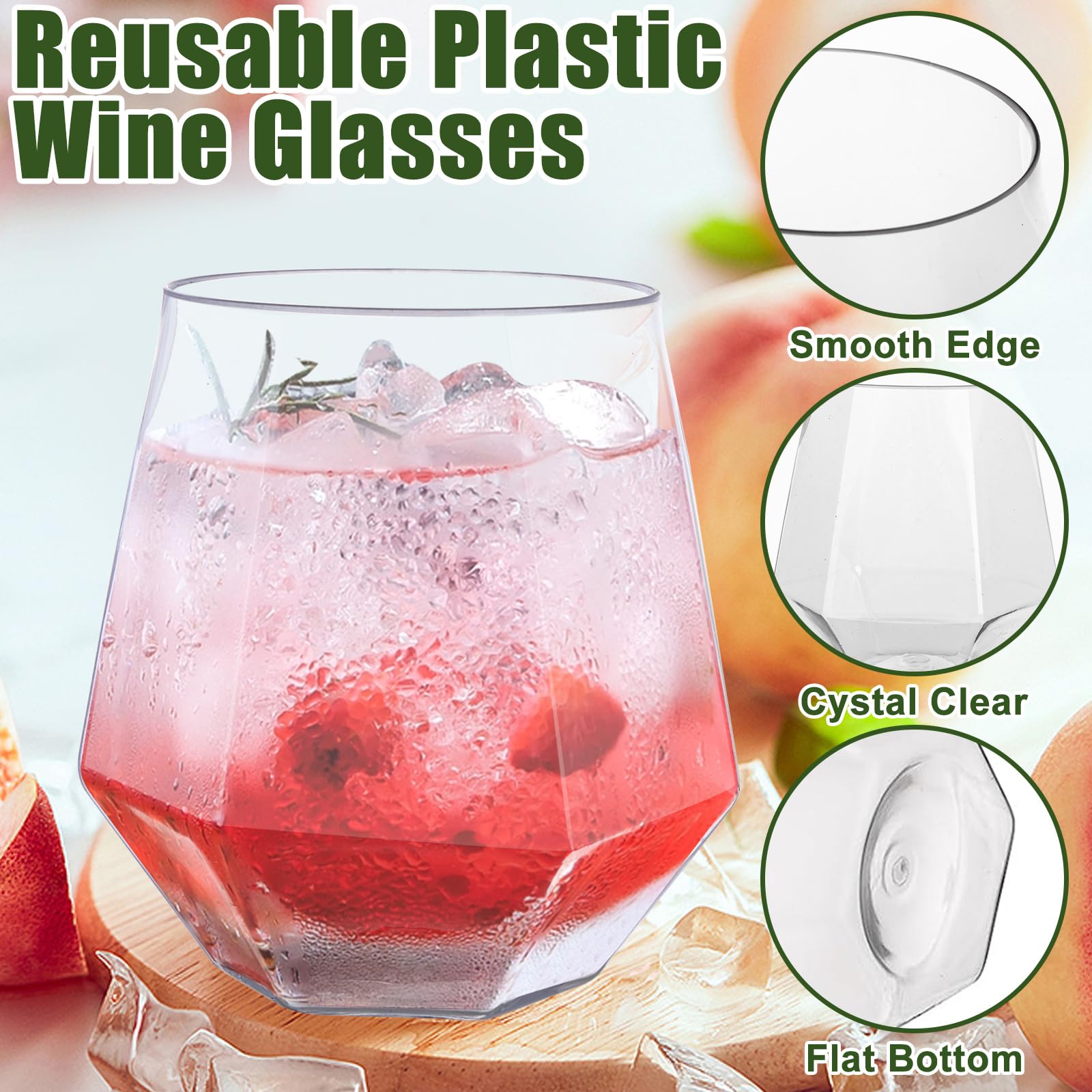 Lot de 40 verres à vin réutilisables en plastique transparent incassable pour jus, champagne, whisky, 350 ml