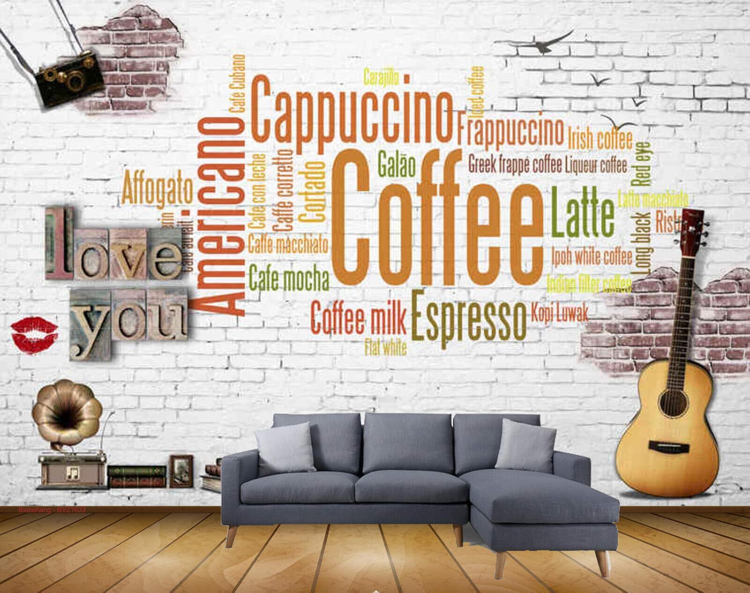 Exclusive BVZ1633 Musical Instruments Books Coffee Flavours HD 3D Wallpaper(365 cm x 243 cm)
